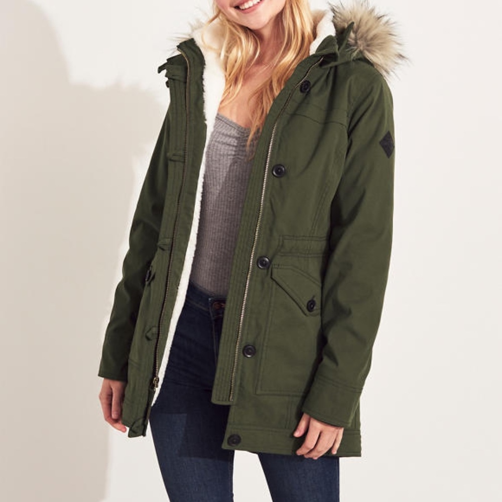 NWT Hollister Hooded Parka In Olive